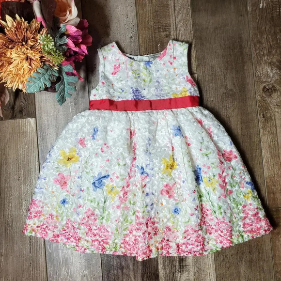 Blueberi Boulevard Formal White and Pink Floral Toddler Girl's Dress Size 18m - Picture 7 of 14